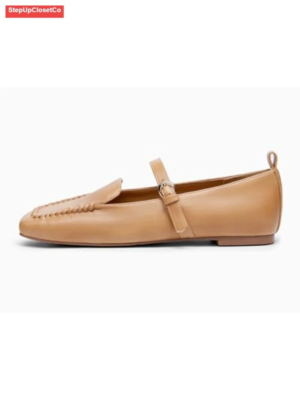 Womens Faux Leather Mary Jane Ballet Flats Square Toe Comfort Work Shoes